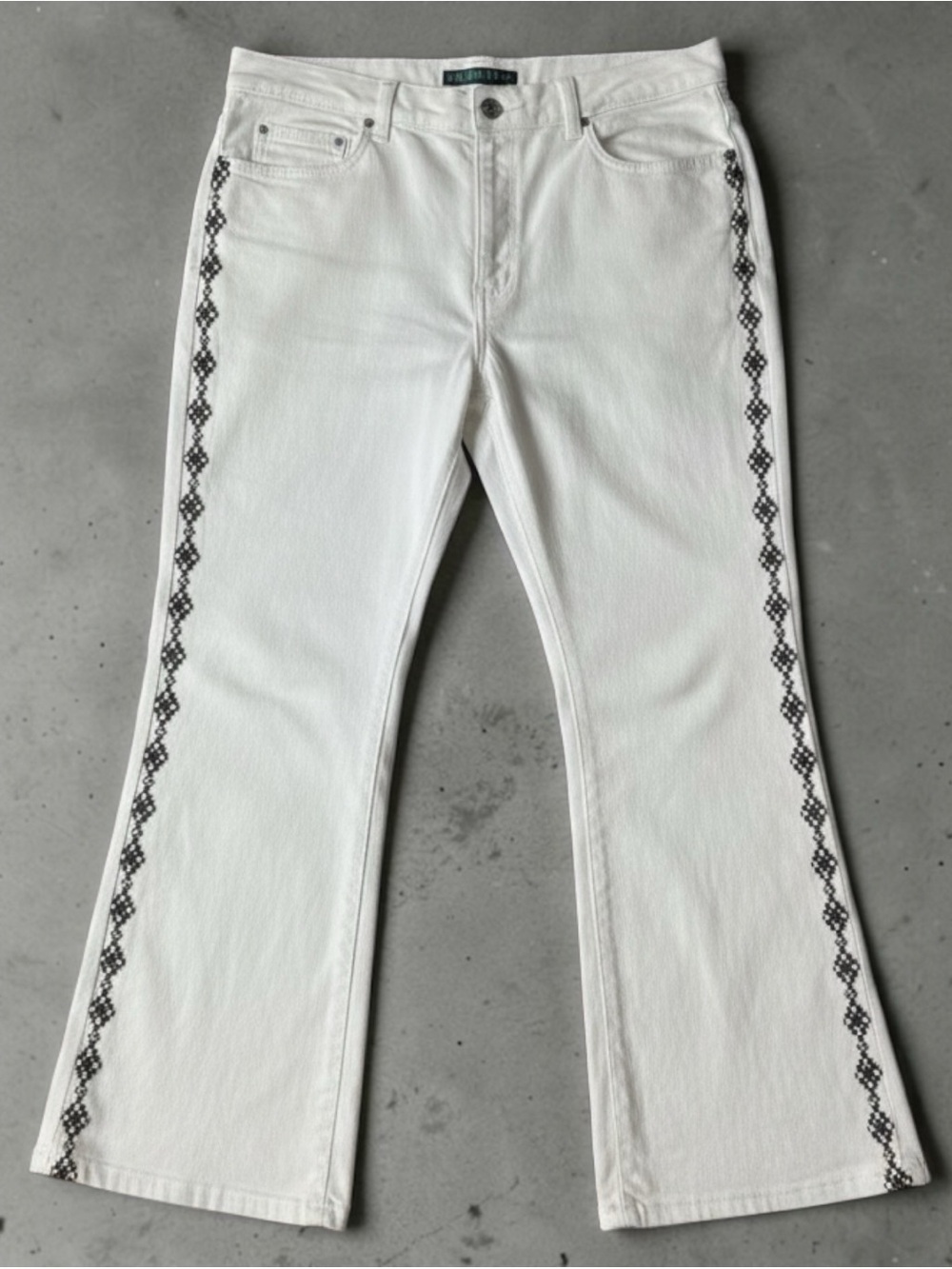 Ralph Lauren White Beaded Jeans Womens Size 16 Western Embroidered